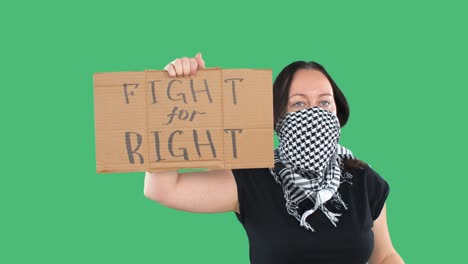 woman raising fight for right sign during political demonstration or strike