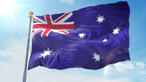 4k-Ilustración-3d-De-La-Bandera-Ondeante-En-Un-Poste-Del-País-Australia