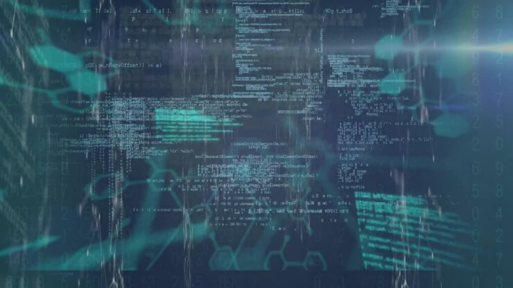Animation af lysspor og databehandling over sort baggrund