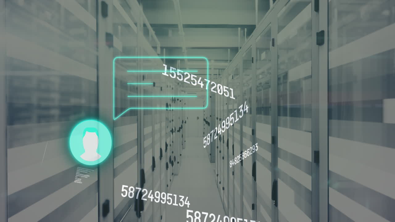 animación del procesamiento de datos y números a través de servidores informáticos.