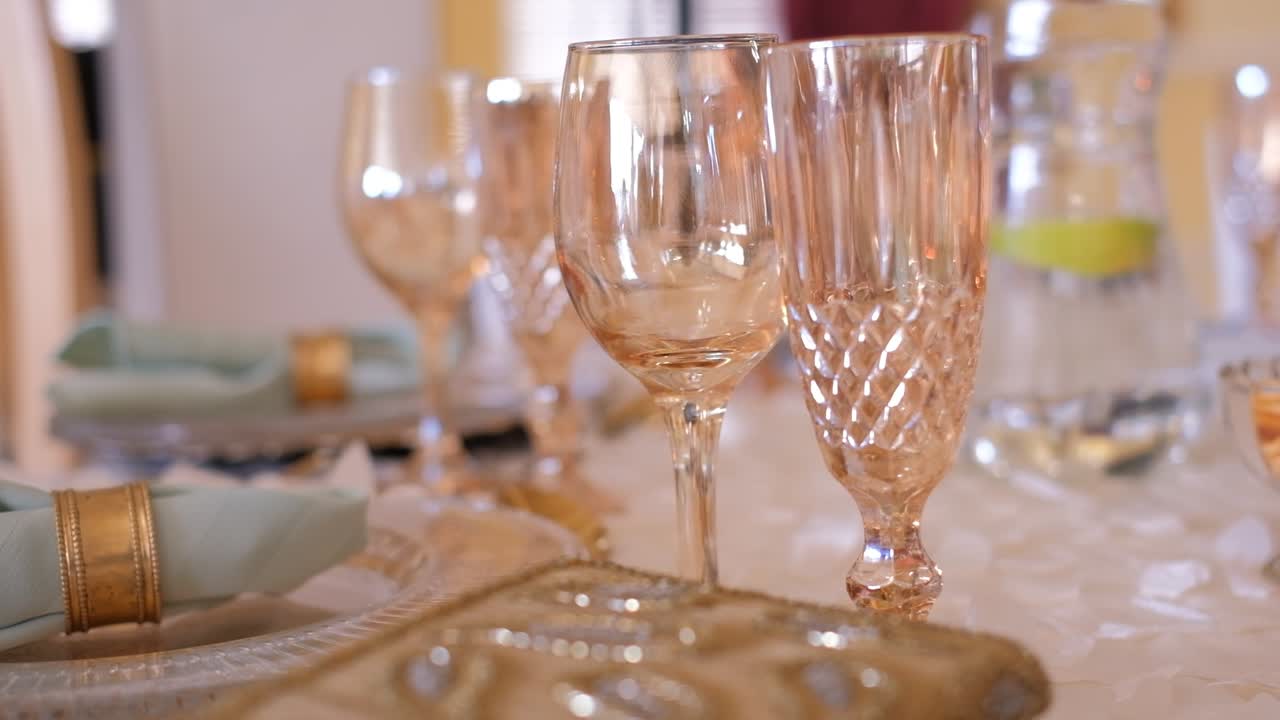 Elegant Wine Glasses On Wedding Table Settings At The Reception