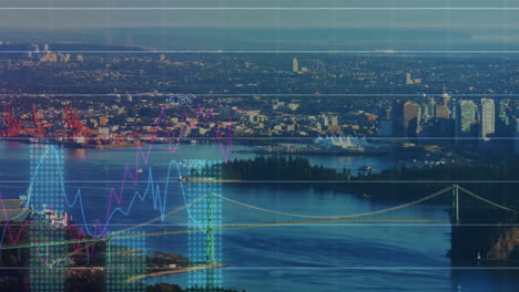 animation of data processing over cityscape