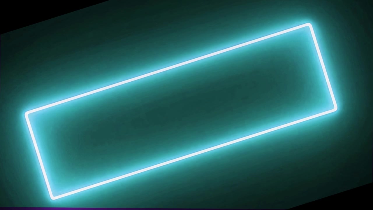 Cadre rectangulaire lumineux en néon cyan sur fond sombre
