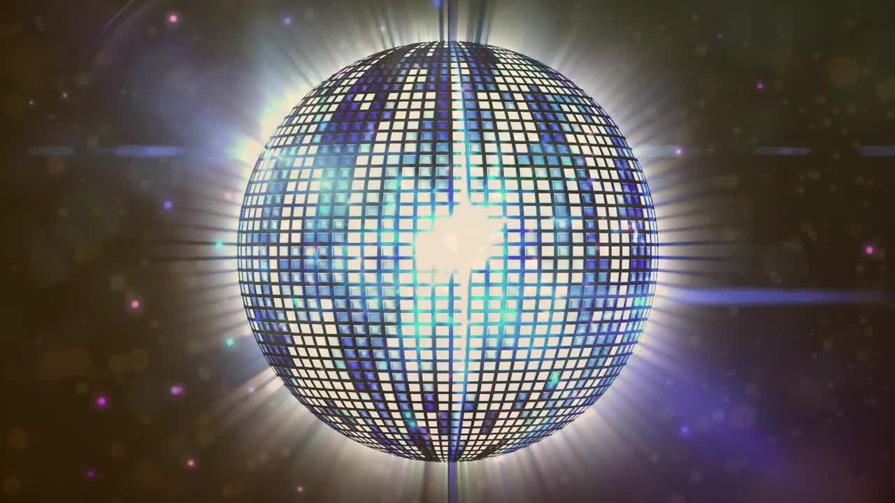 Animation of disco mirror ball spinning on black background