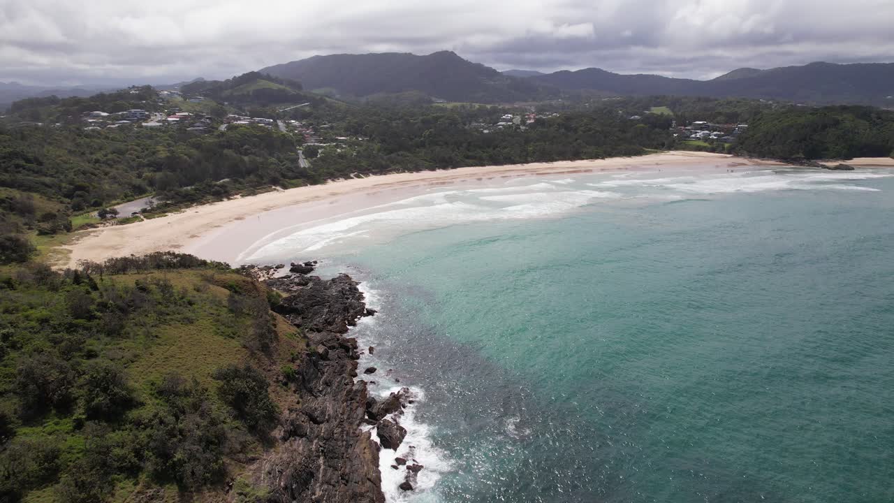 Diggers Beach With Turquoise Ocean In Coffs Harbour, NSW, Australia - Aerial Shot