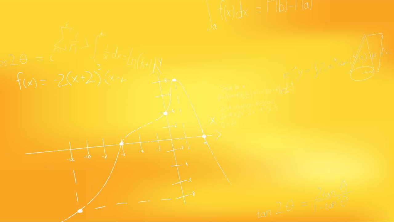 Animation of hand written mathematical formulae over yellow background ...