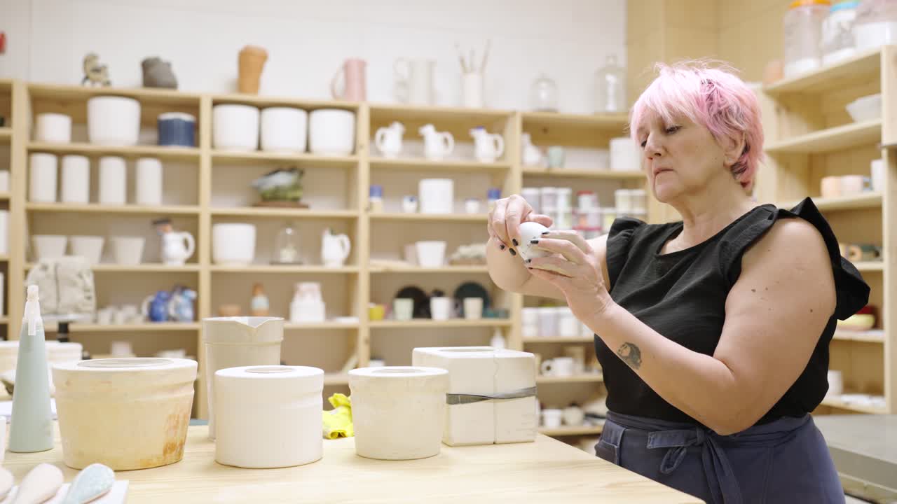 Woman working with ceramics in a studio