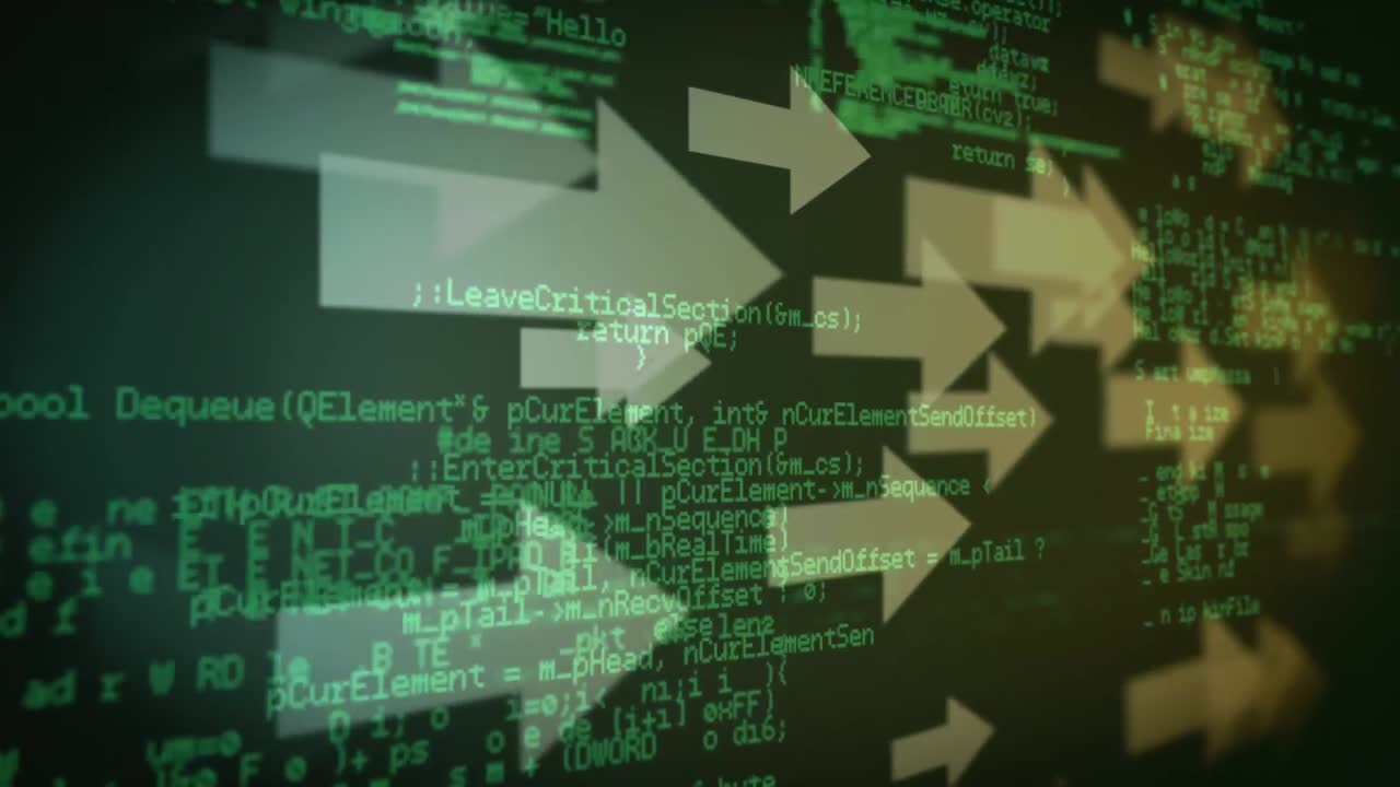 White arrows and codes