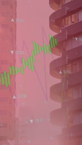 animación de la bandera de china y procesamiento de datos sobre el paisaje urbano