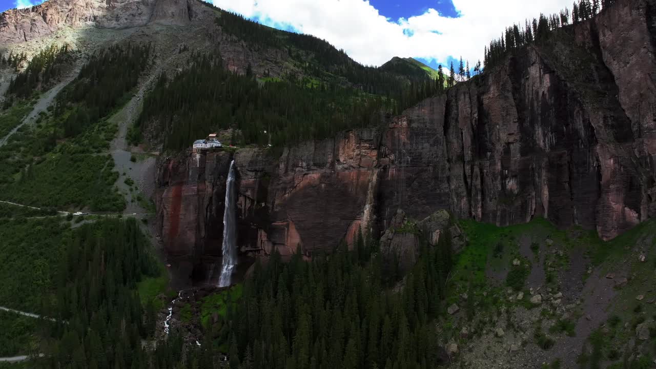 Stunning Aerial View of Cascade Falls in the Colorado Rocky Mountains
