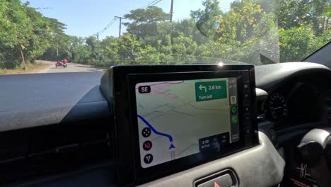 gps screen showing route during car journey