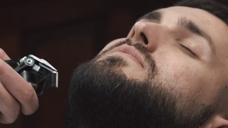 barber trimming a man's beard