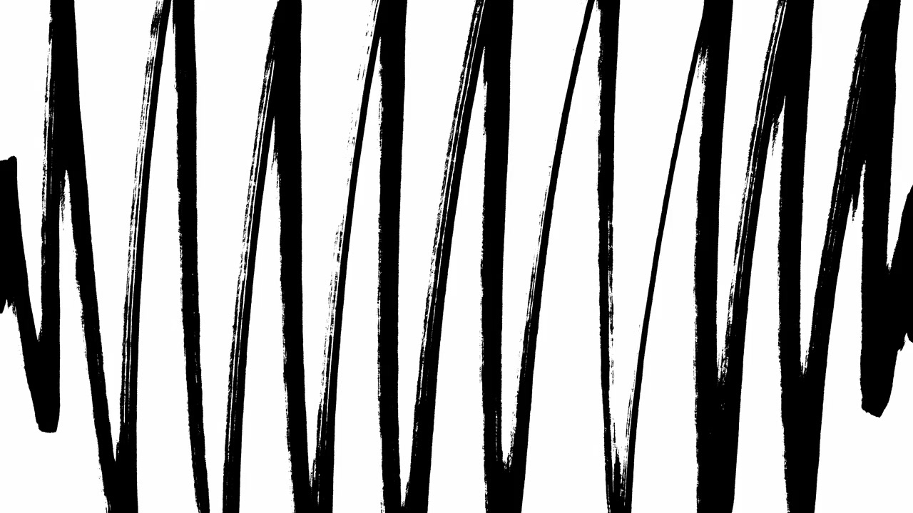 Linhas de pinceladas pretas abstratas e dinâmicas movendo-se em um fundo branco.