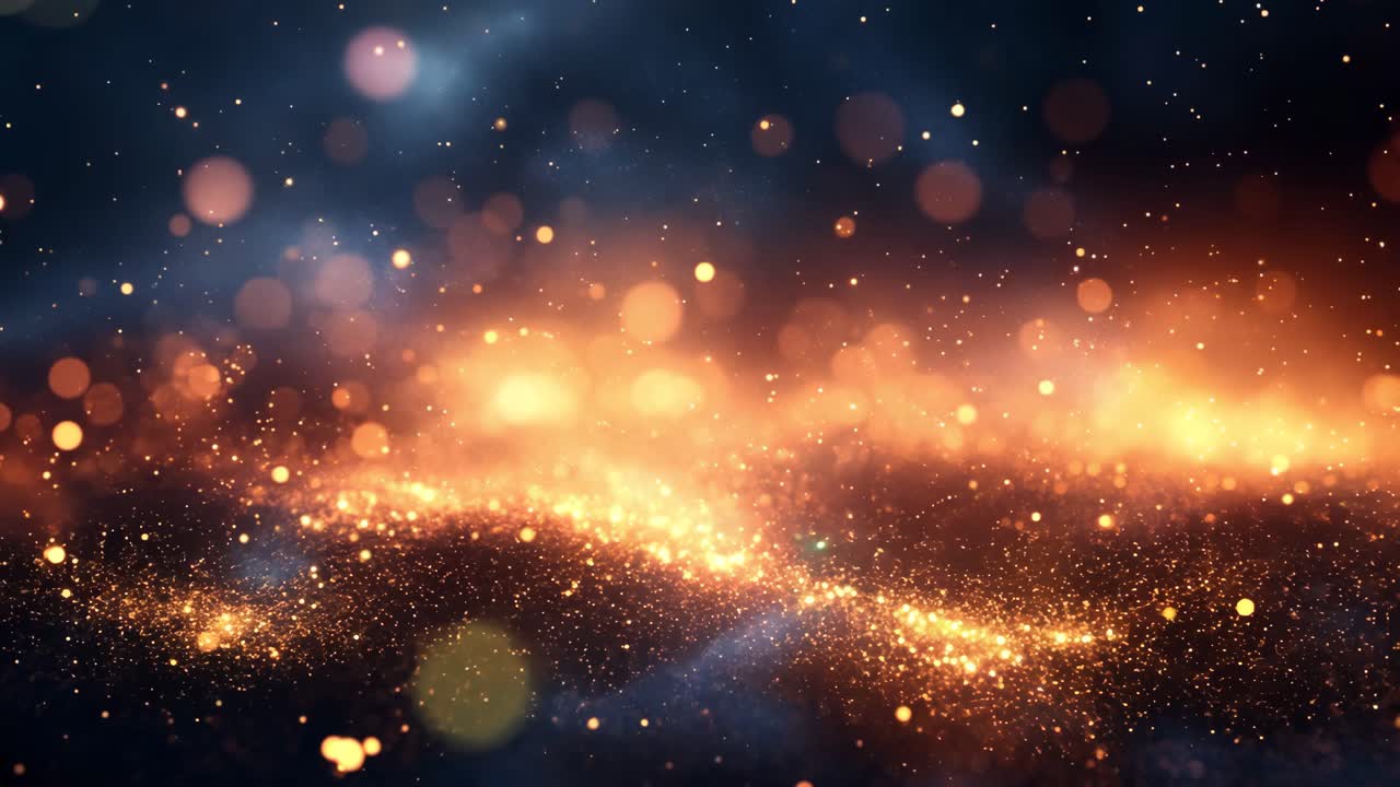 A blurry image of a starry sky with a lot of glitter. The glitter is scattered all over the sky, creating a dreamy and ethereal atmosphere. Concept of wonder and awe