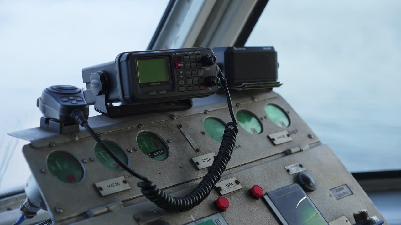 Boat's Control Panel with Radio and Gauges