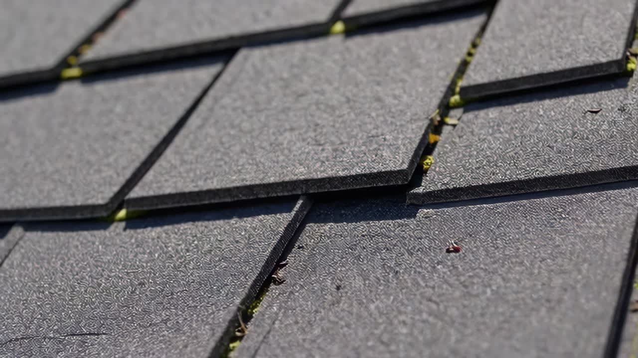 Close-up view of gray roofing tiles
