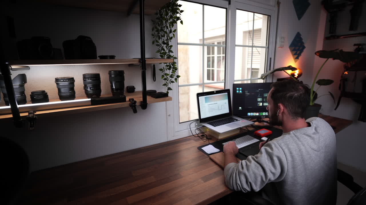 Editor working on his desk at home