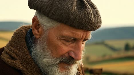 portrait of an old man with a beard in a field