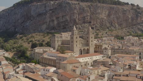 aerial view of a medieval cathedral in a city