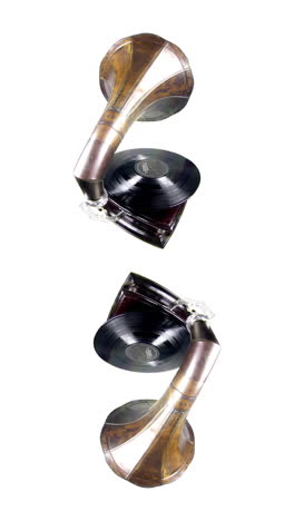 abstract spinning gramophone record turntables in vertical