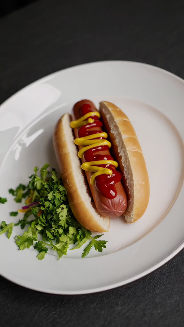 un perrito caliente en un plato