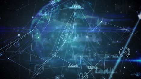 animación del procesamiento de datos, globo y red de conexiones
