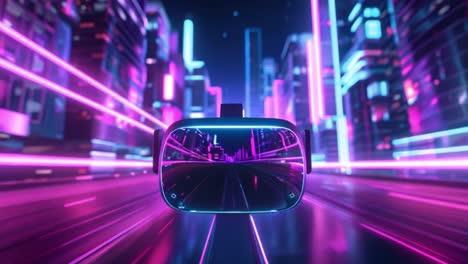 VR Headset in a Neon Cyberpunk Cityscape