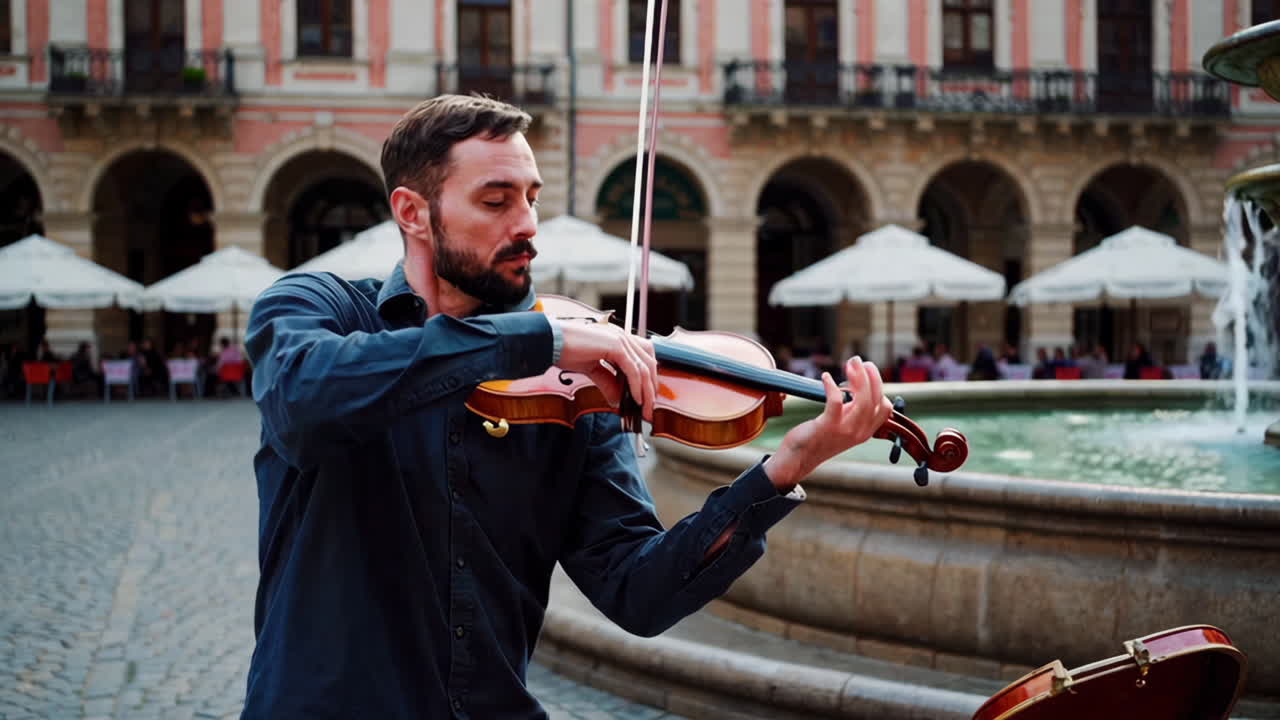 Violinist Performing in a City Square