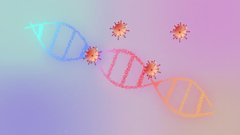 animatie van covid 19-cellen die over dna-strengen spinnen