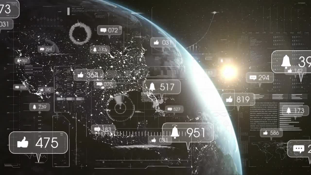 Animation of social media data processing over globe