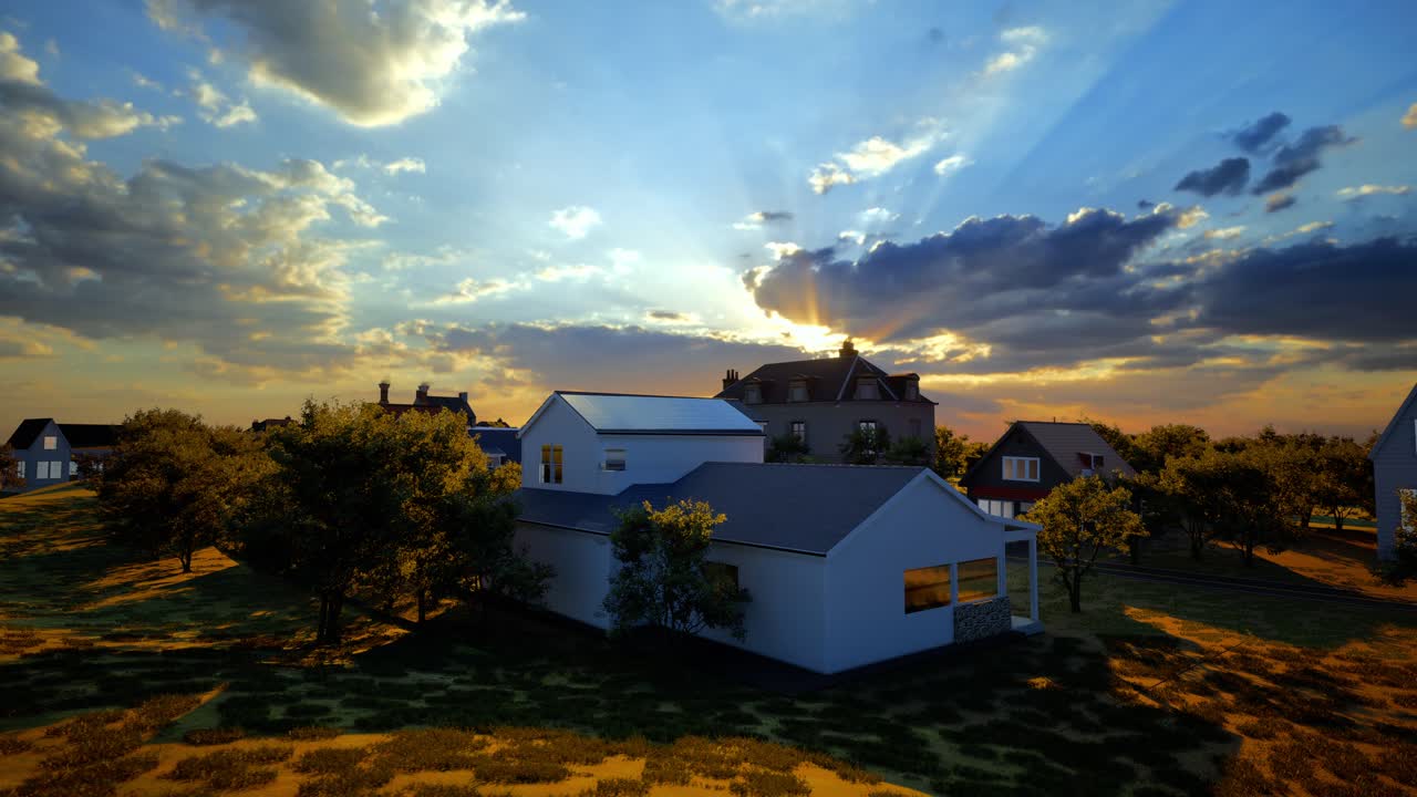 현대 집의 지붕에 있는 태양광 패널