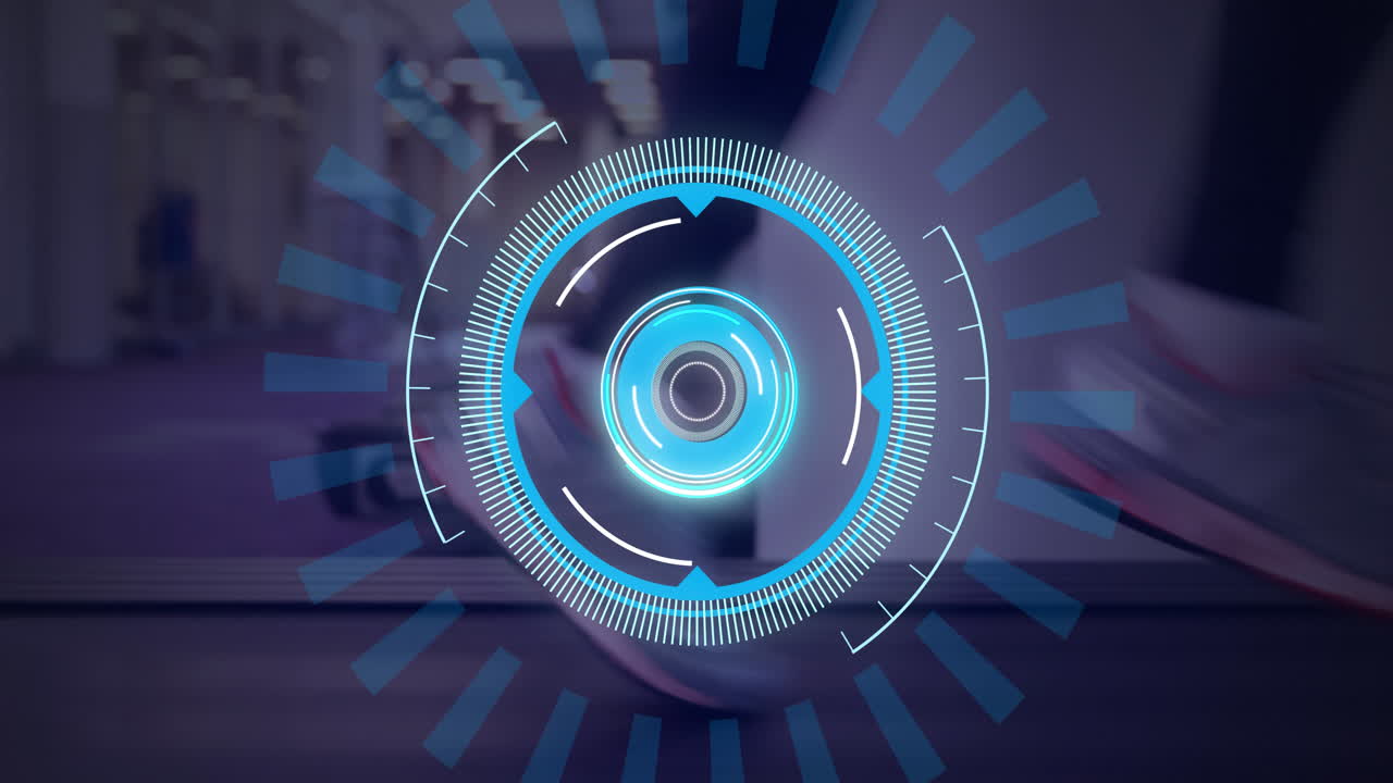 animación de escaneos y procesamiento de datos con una persona corriendo en la cinta de correr