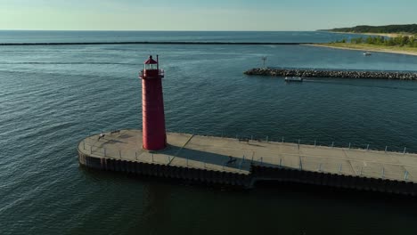 high rotation around a lighthouse in muskegon on lake michigan