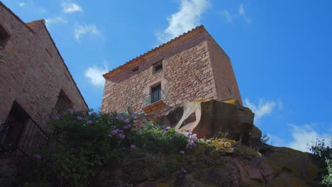 panning across beautiful historic tower torreta of vilafames in castellon, spain