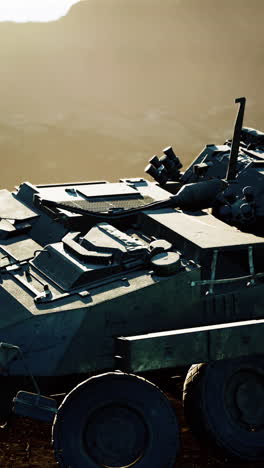 armored personnel carrier in desert setting