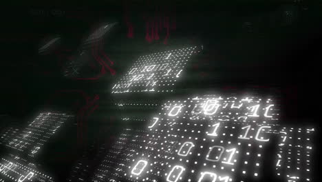 binary code and circuit board animation over dark background