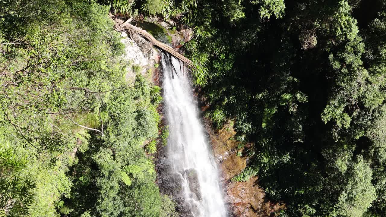 vista aérea de una cascada en un denso bosque