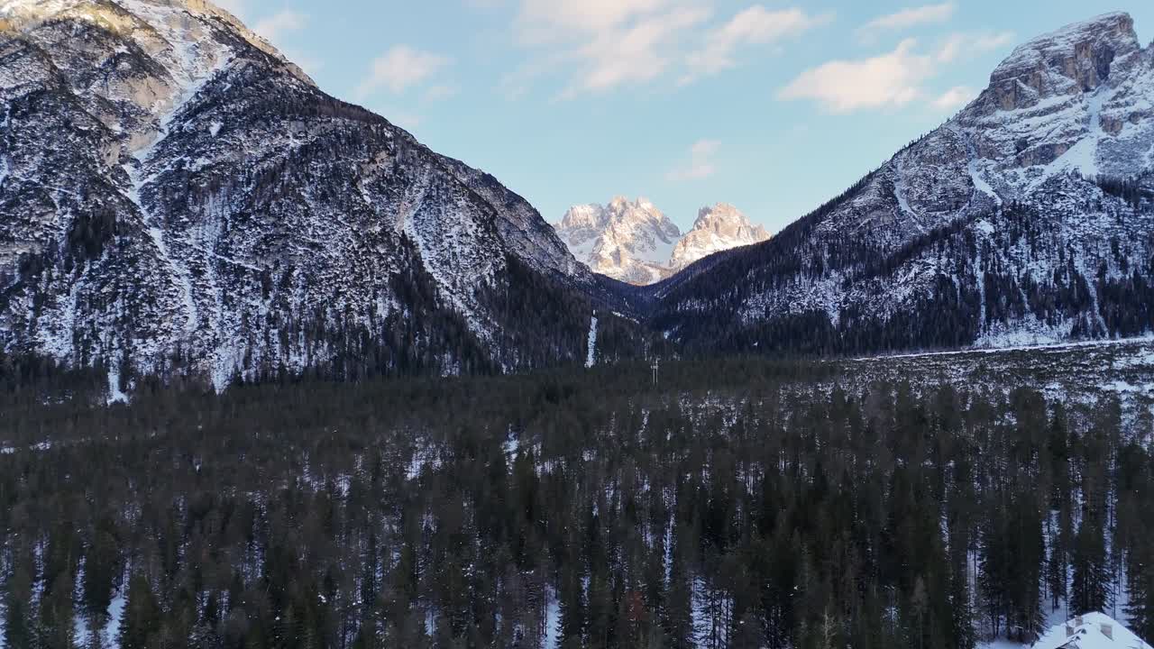 Incredible scenery of the Italian Dolomites during winter (drone footage)