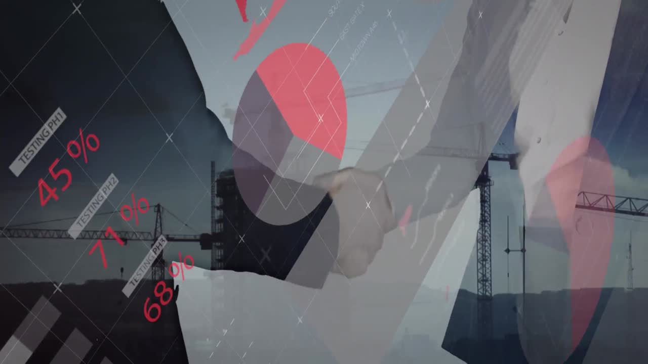 통계의 애니메이션과 데이터 처리가 사업가의 손짓을 통해