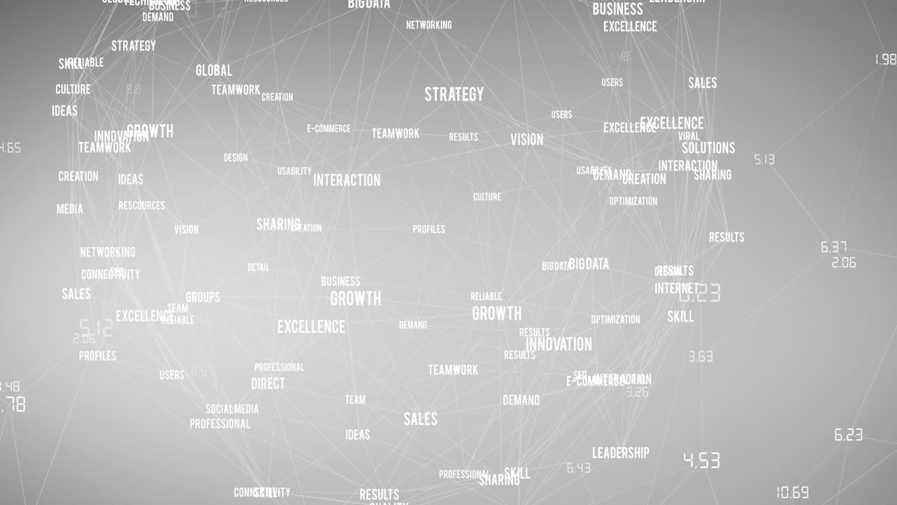 Animation of network of connections with digital words