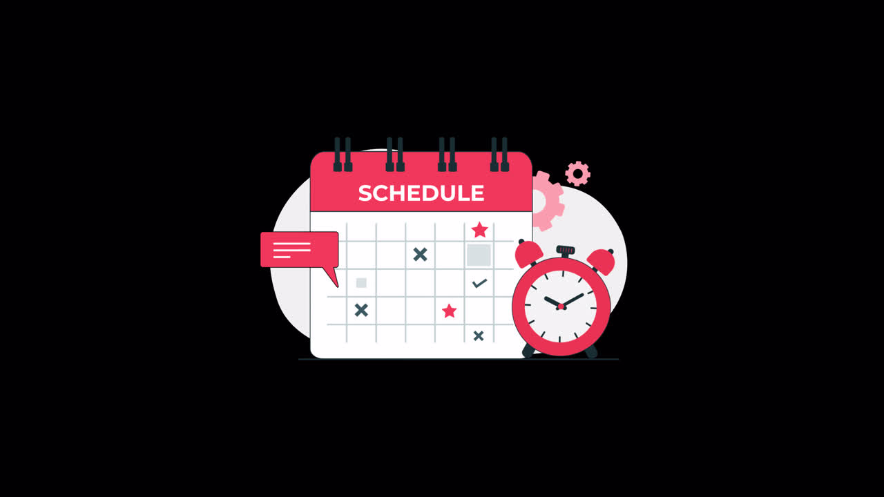 Animated Calendar with Schedule, Alarm Clock, and Task Icons