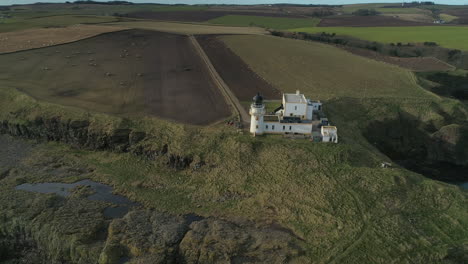 vista aérea del faro todd head en aberdeenshire, escocia