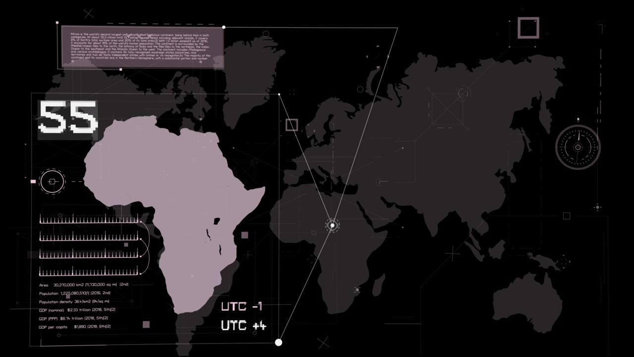 Animated World Map Showing Africa with Statistical Information
