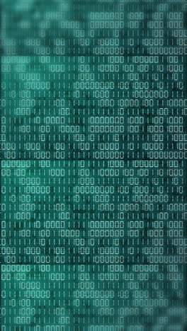 Electronic screen with changing binary code. Green computer display with flickering dots and pixels. Vertical video.