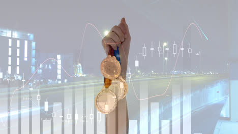 animación del procesamiento de datos sobre el paisaje urbano y las medallas