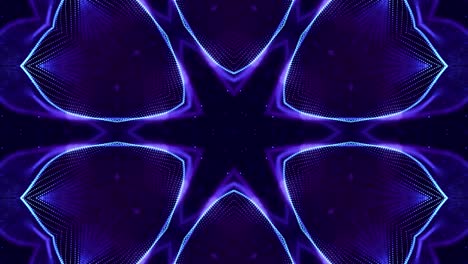 4k looped sci-fi 3d fondo con partículas azules brillantes forman líneas, superficies, estructuras simétricas complejas como estrellas en el caleidoscopio. tema abstracto de microworld o nanotecnología