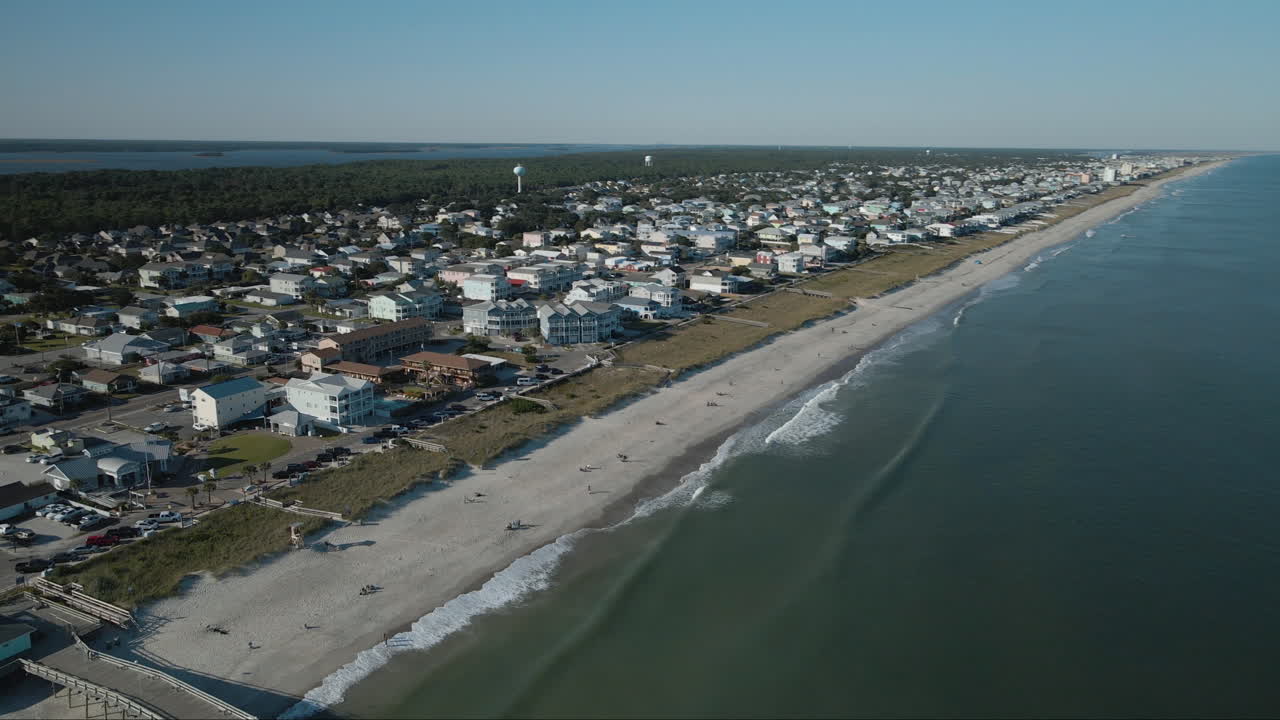 Vista aerea panoramica su Kure Beach, Carolina del Nord 4K