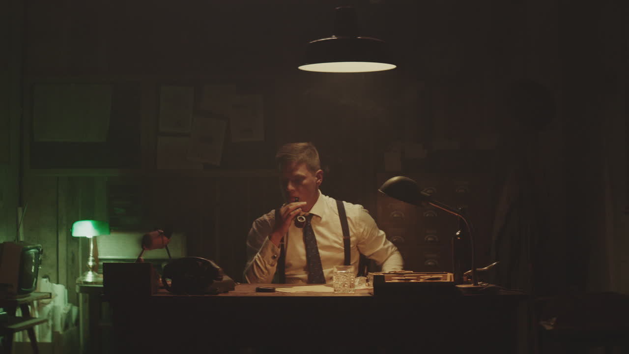 detective en una oficina retro