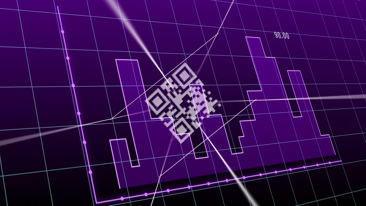 Animation of graphs and qr code on violet background