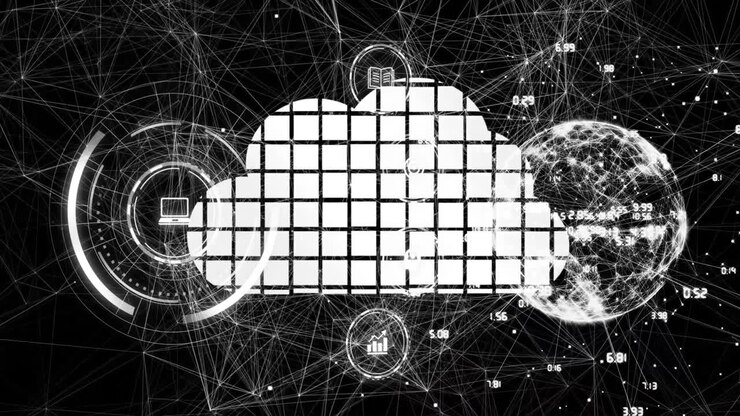 Cloud computing and data network animation over digital connections and binary code